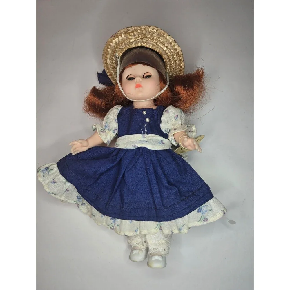 Vintage Vogue Doll 8" Ginny 1985 Doll Blue Floral Dress Straw Hat Tag - Picture 5 of 12